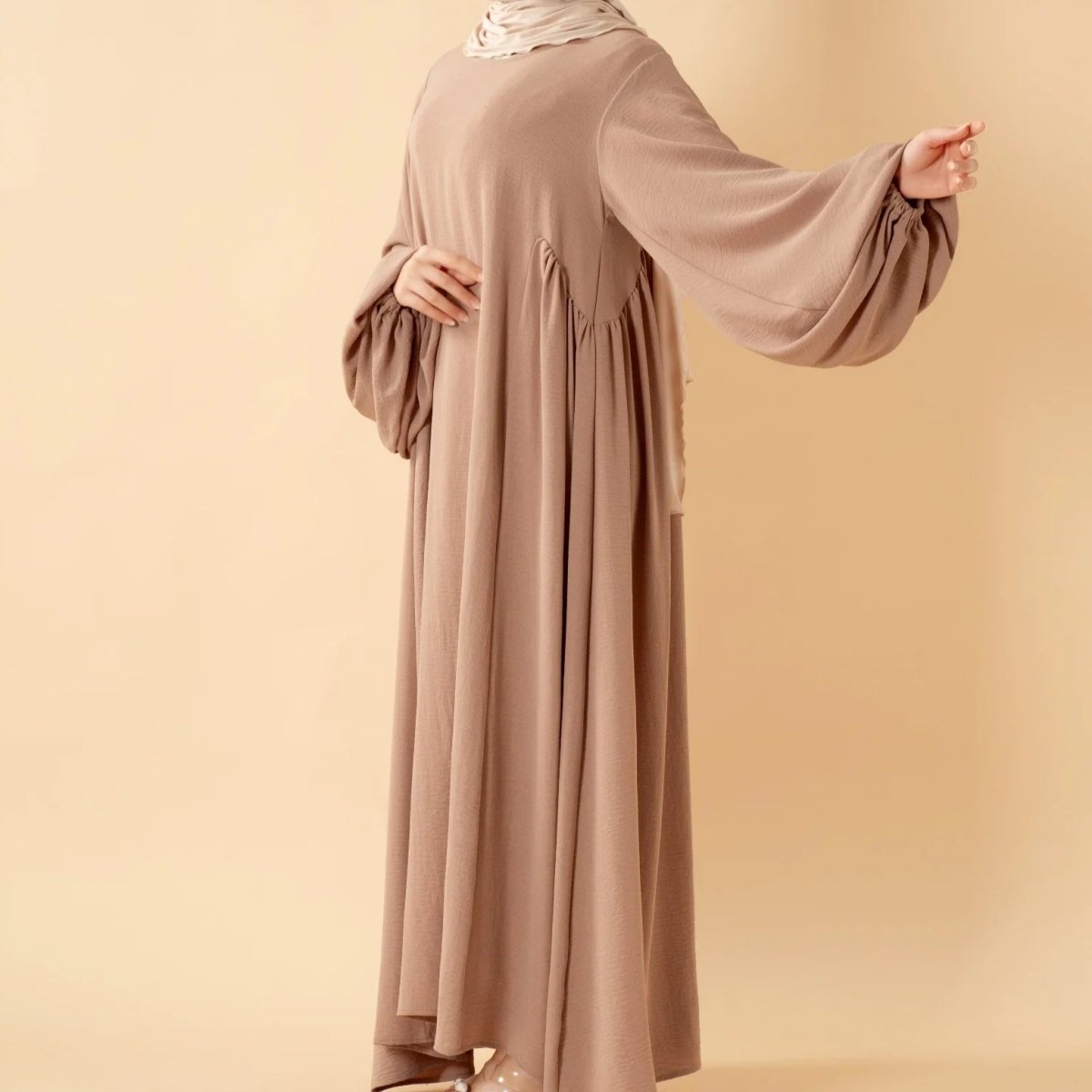 Must - Have Basics: Oversized Lantern Sleeves Crepe Abaya (MA190) - Mariam's Collection