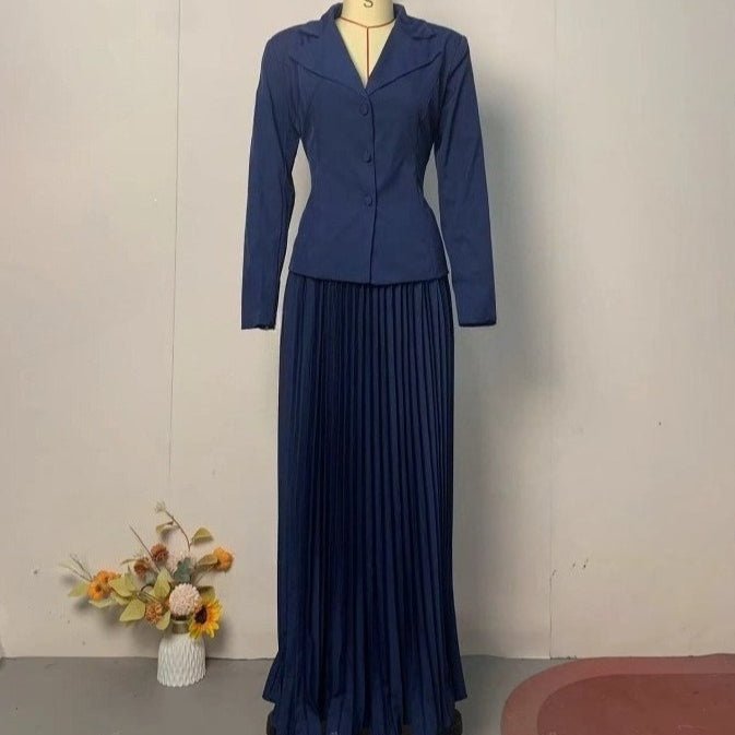 Navy Blazer & Pleated Skirt Set(MS287) - Mariam's Collection