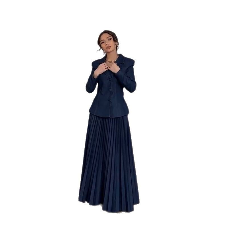 Navy Blazer & Pleated Skirt Set(MS287) - Mariam's Collection