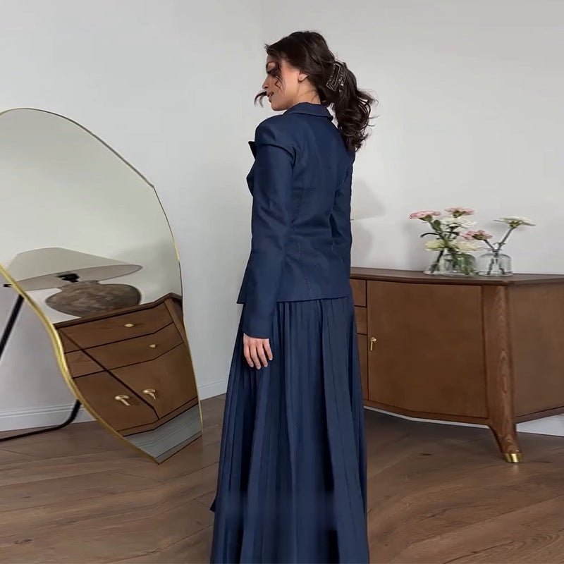 Navy Blazer & Pleated Skirt Set(MS287) - Mariam's Collection