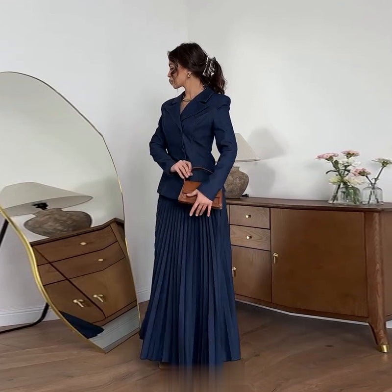 Navy Blazer & Pleated Skirt Set(MS287) - Mariam's Collection