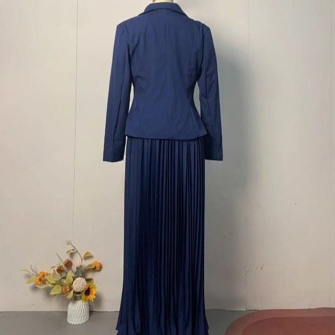 Navy Blazer & Pleated Skirt Set(MS287) - Mariam's Collection