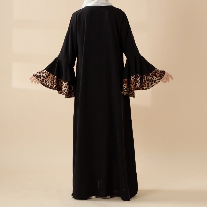New Leopard Print Cross - Border Abaya Muslim Long Dress with Batwing Sleeves Bold Print.(MOA135) - Mariam's Collection