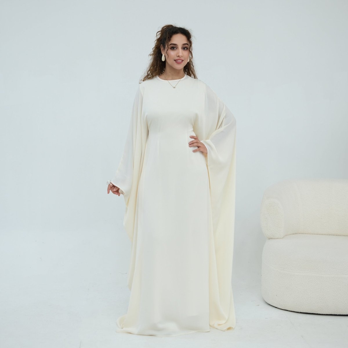 Nida Crinkle Batwing Sleeve Maxi Dress(MA458) - Mariam's Collection