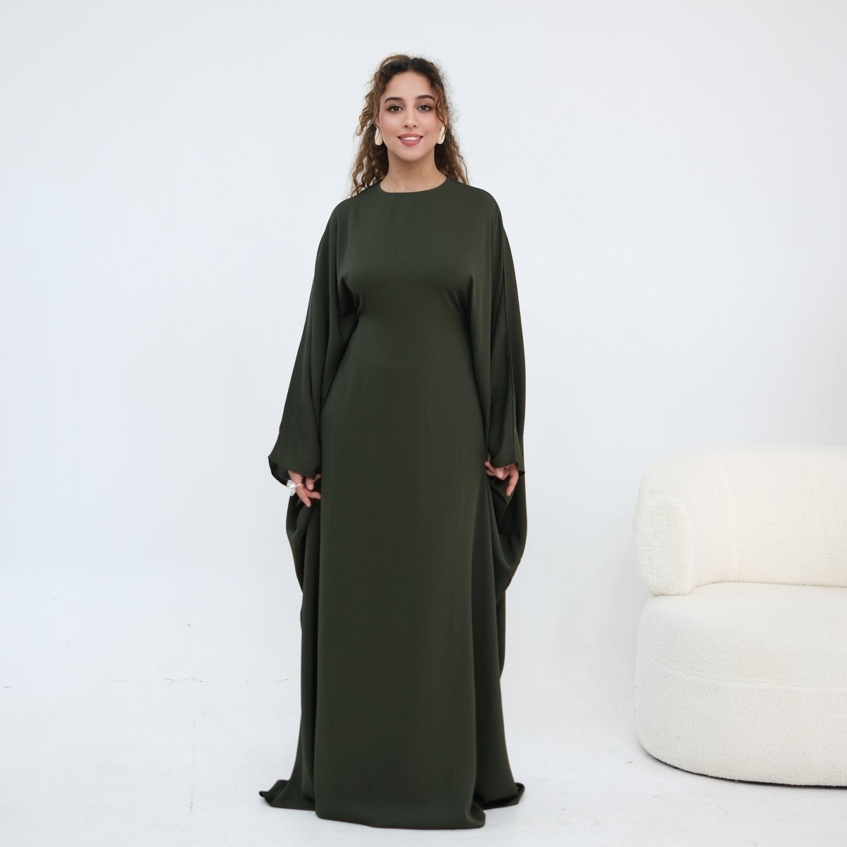 Nida Crinkle Batwing Sleeve Maxi Dress(MA458) - Mariam's Collection