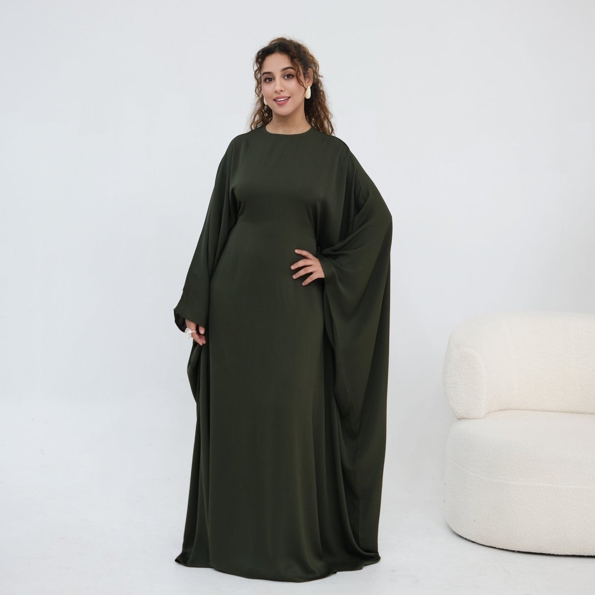 Nida Crinkle Batwing Sleeve Maxi Dress(MA458) - Mariam's Collection