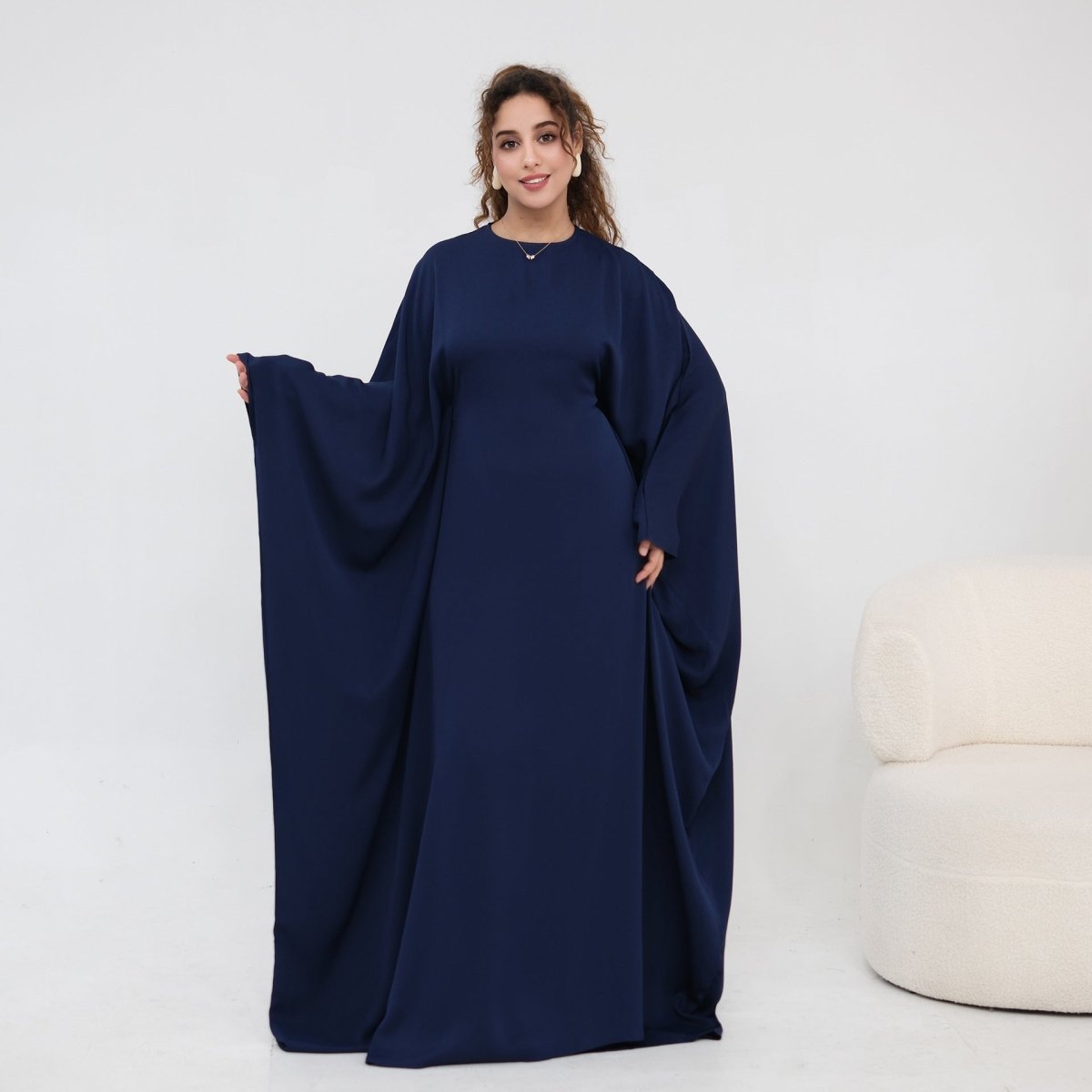 Nida Crinkle Batwing Sleeve Maxi Dress(MA458) - Mariam's Collection