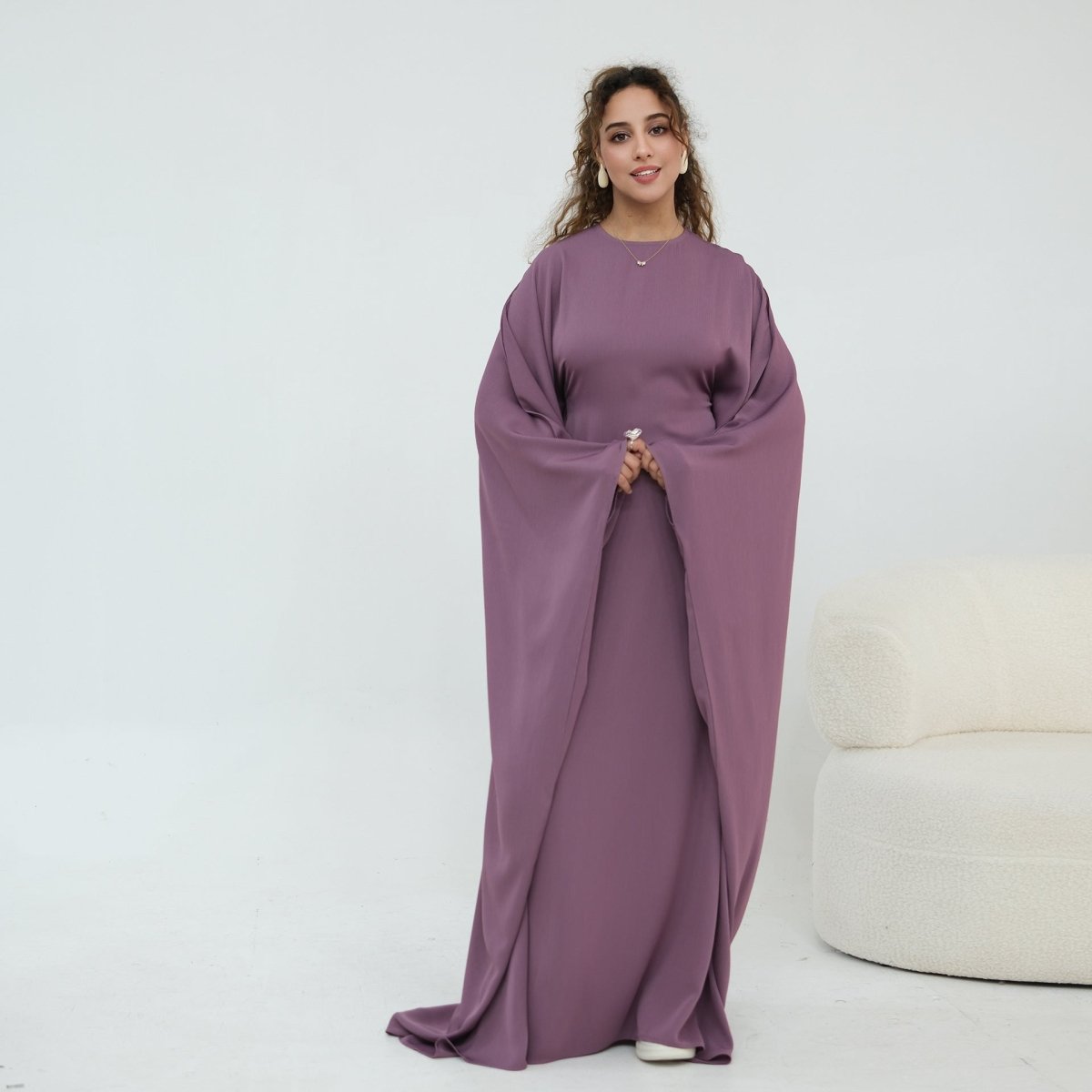 Nida Crinkle Batwing Sleeve Maxi Dress(MA458) - Mariam's Collection