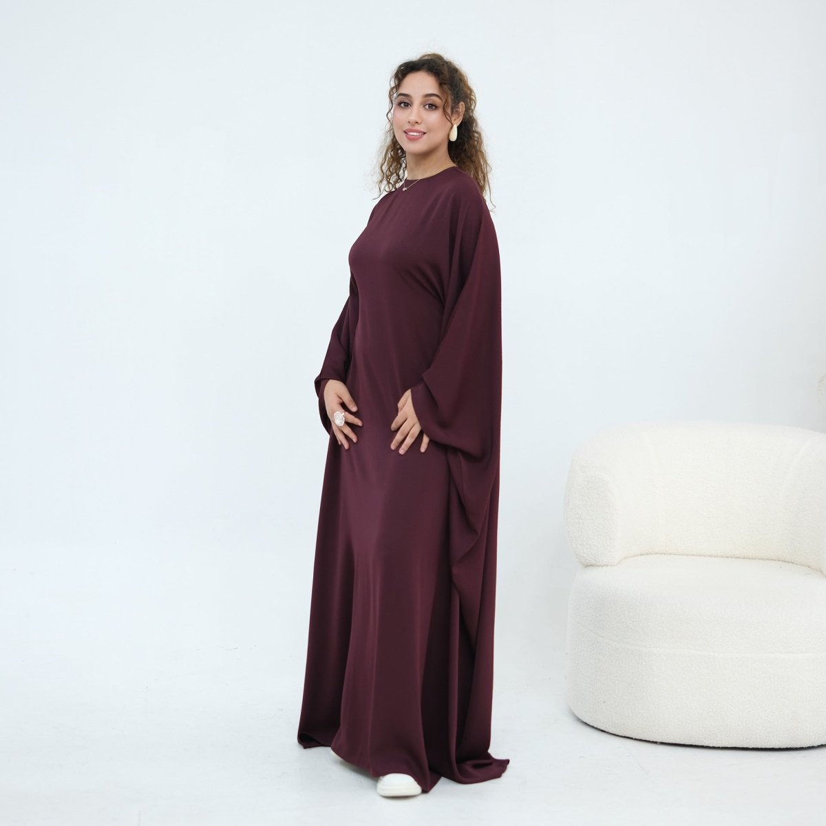 Nida Crinkle Batwing Sleeve Maxi Dress(MA458) - Mariam's Collection