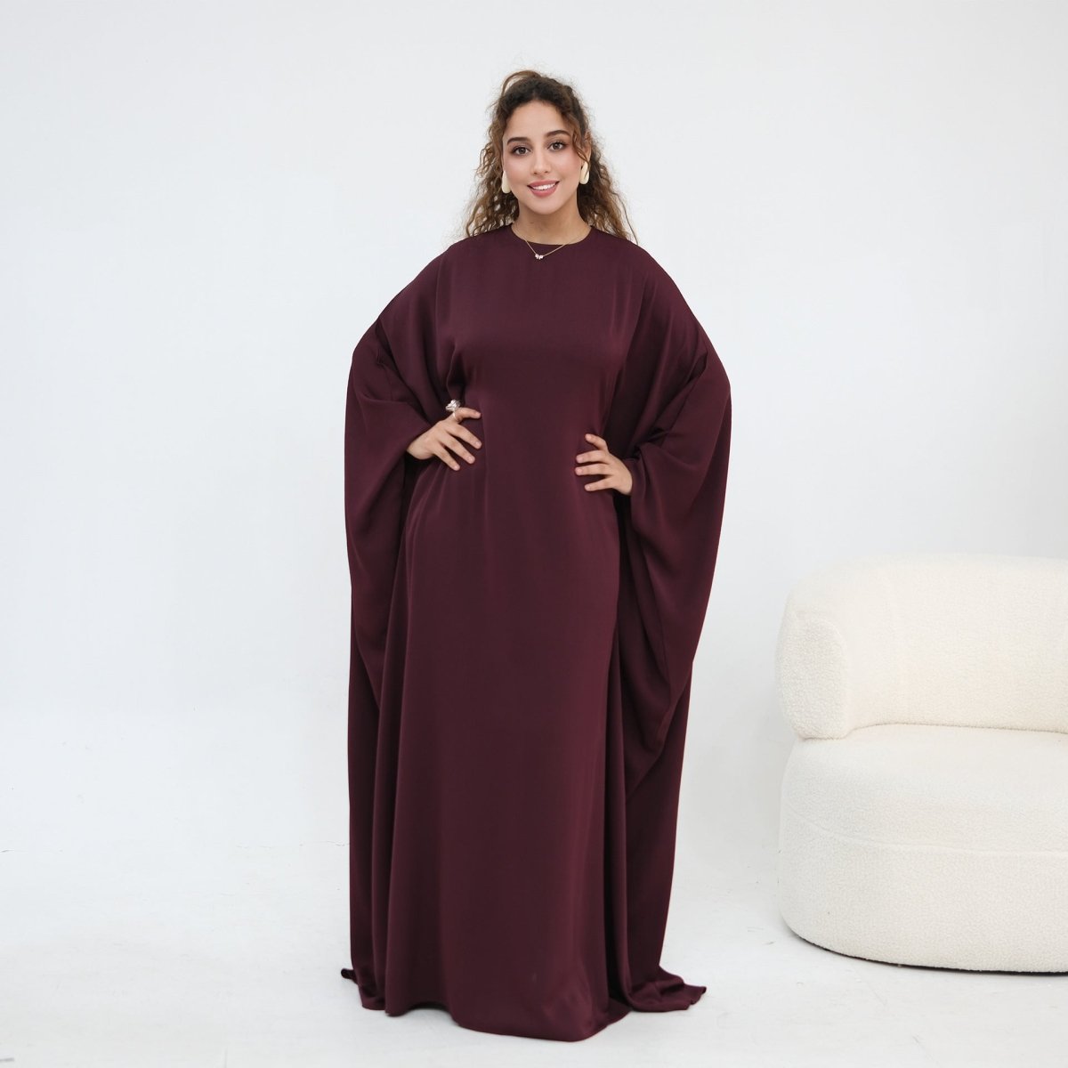 Nida Crinkle Batwing Sleeve Maxi Dress(MA458) - Mariam's Collection