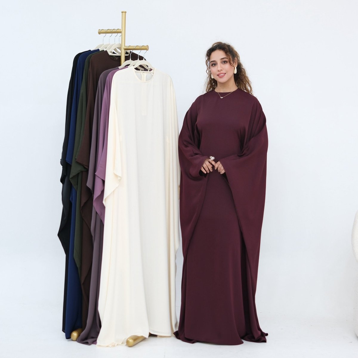 Nida Crinkle Batwing Sleeve Maxi Dress(MA458) - Mariam's Collection