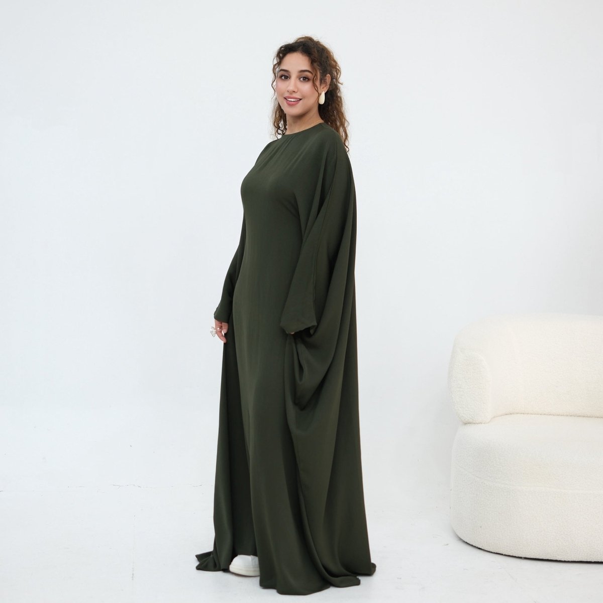 Nida Crinkle Batwing Sleeve Maxi Dress(MA458) - Mariam's Collection