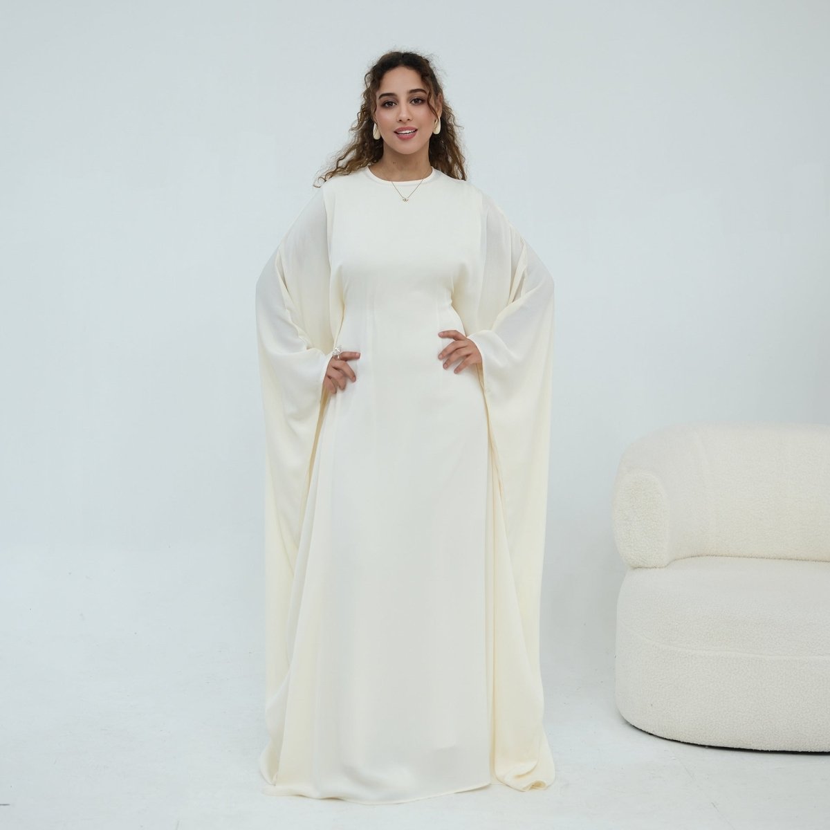 Nida Crinkle Batwing Sleeve Maxi Dress(MA458) - Mariam's Collection