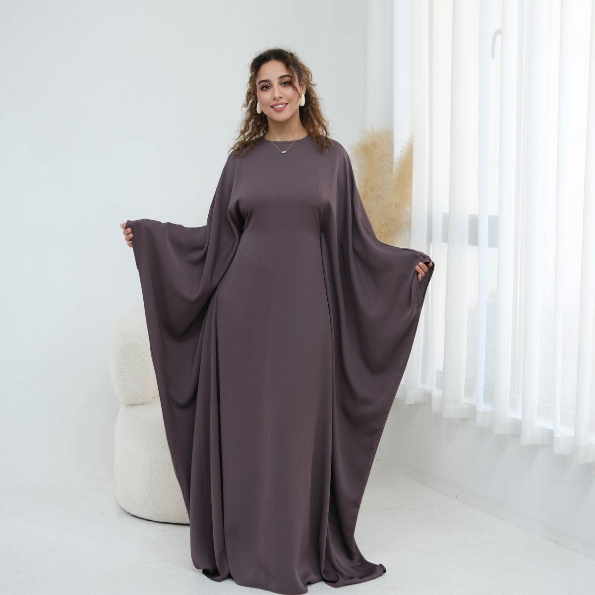 Nida Crinkle Batwing Sleeve Maxi Dress(MA458) - Mariam's Collection