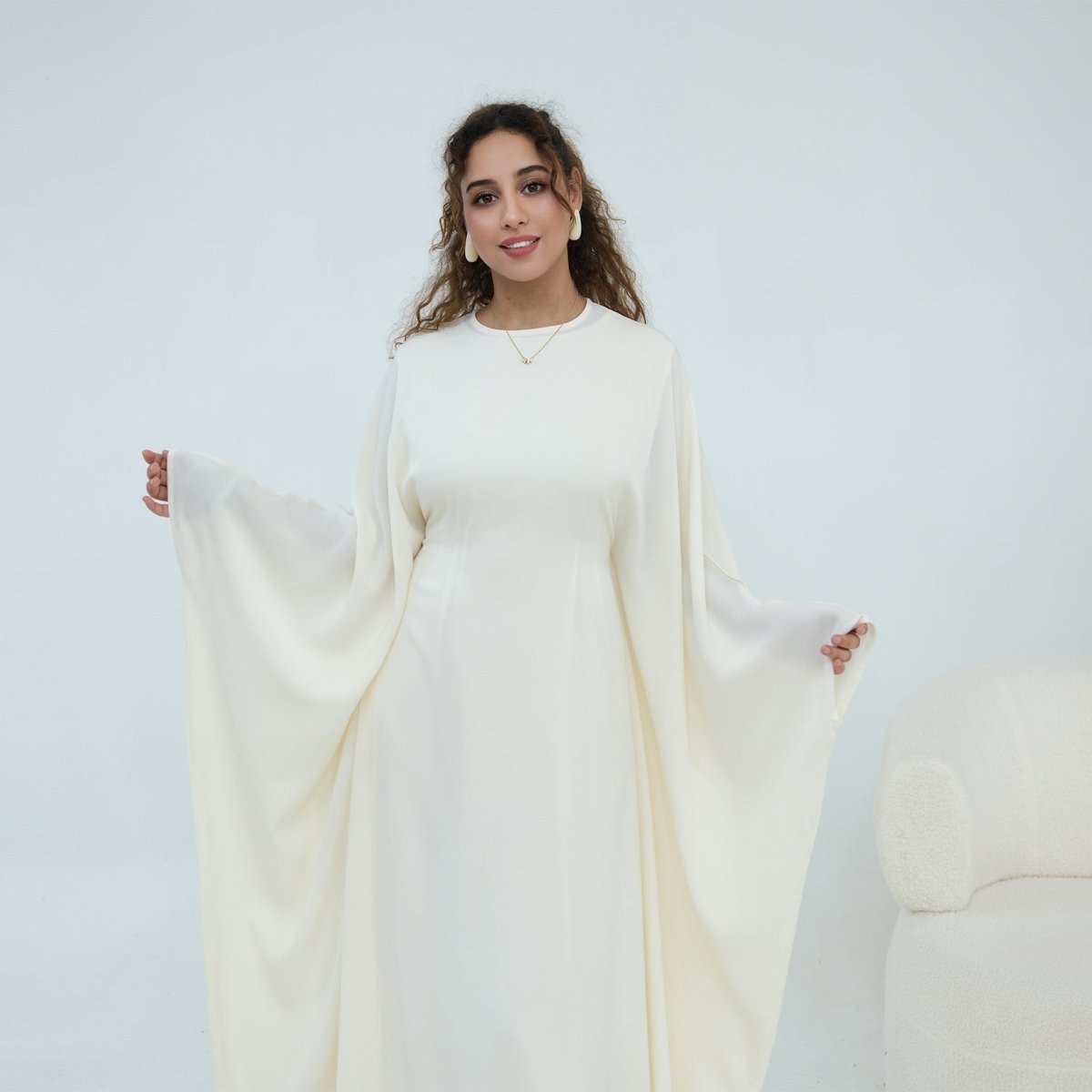 Nida Crinkle Batwing Sleeve Maxi Dress(MA458) - Mariam's Collection