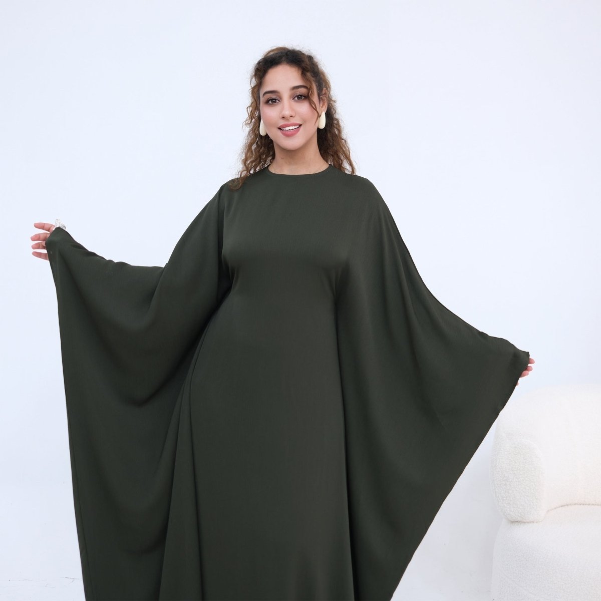 Nida Crinkle Batwing Sleeve Maxi Dress(MA458) - Mariam's Collection