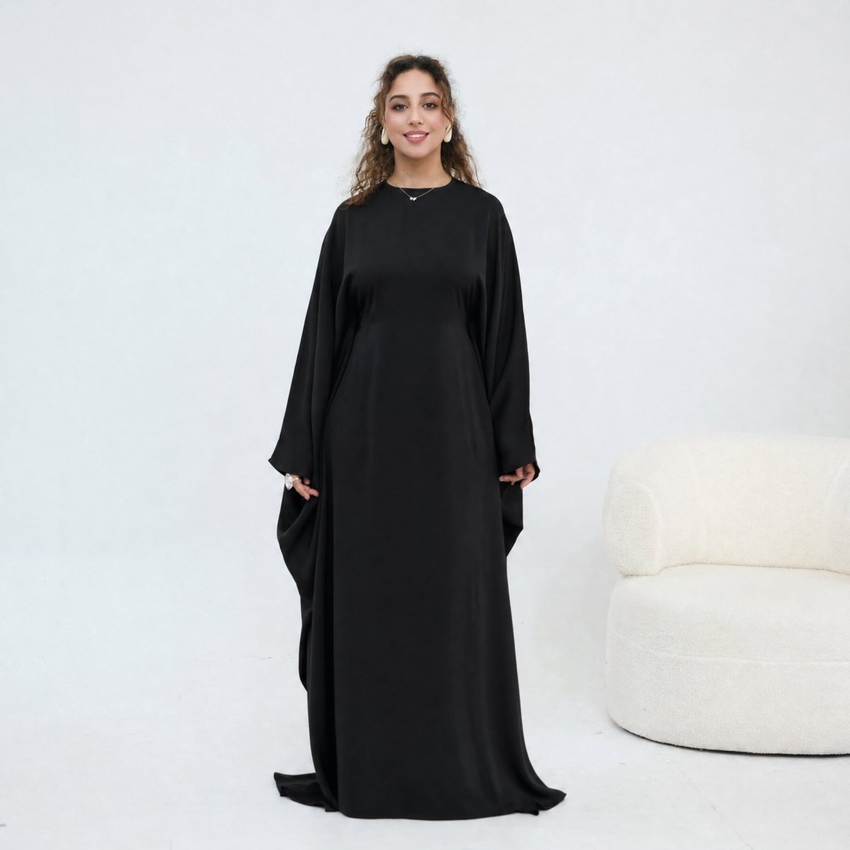 Nida Crinkle Batwing Sleeve Maxi Dress(MA458) - Mariam's Collection
