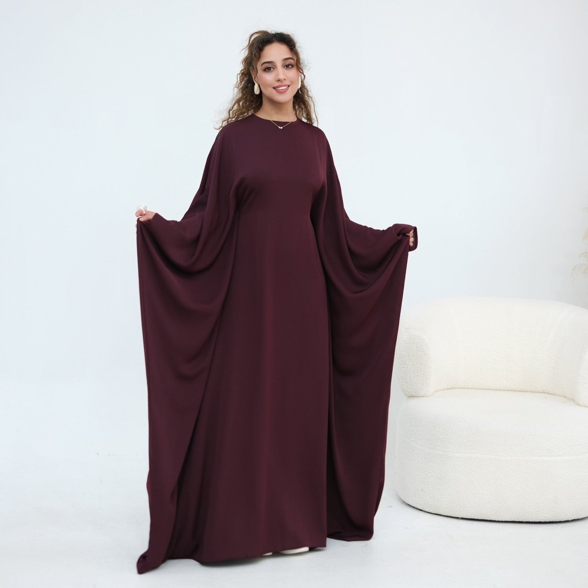 Nida Crinkle Batwing Sleeve Maxi Dress(MA458) - Mariam's Collection