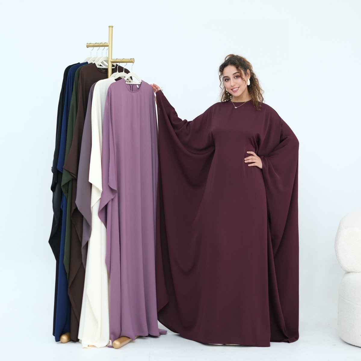 Nida Crinkle Batwing Sleeve Maxi Dress(MA458) - Mariam's Collection