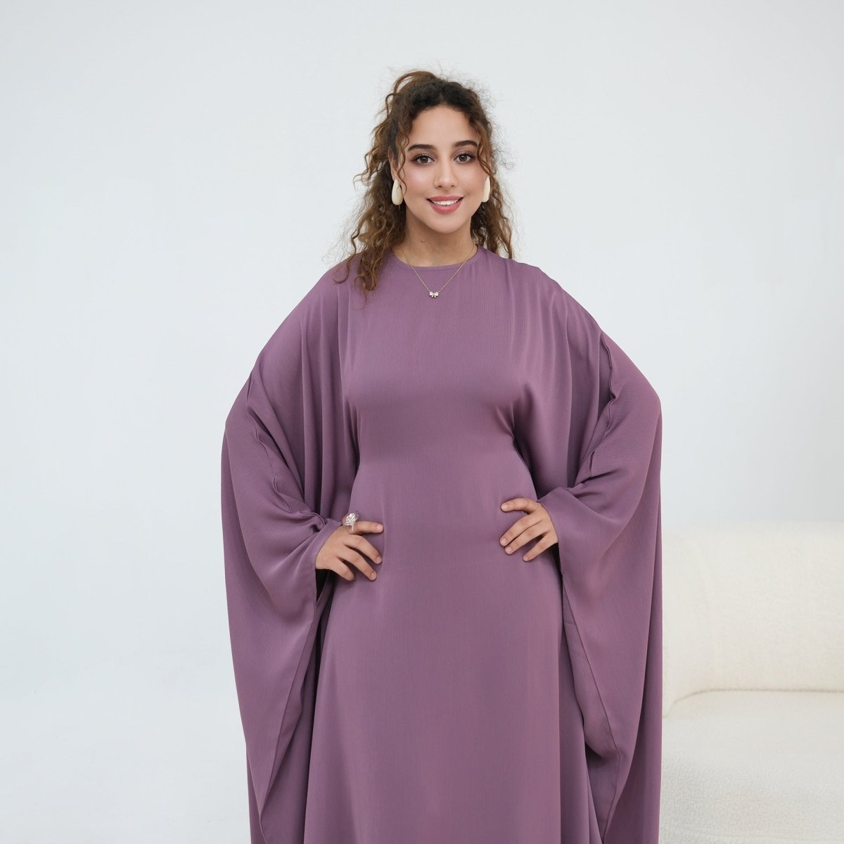 Nida Crinkle Batwing Sleeve Maxi Dress(MA458) - Mariam's Collection