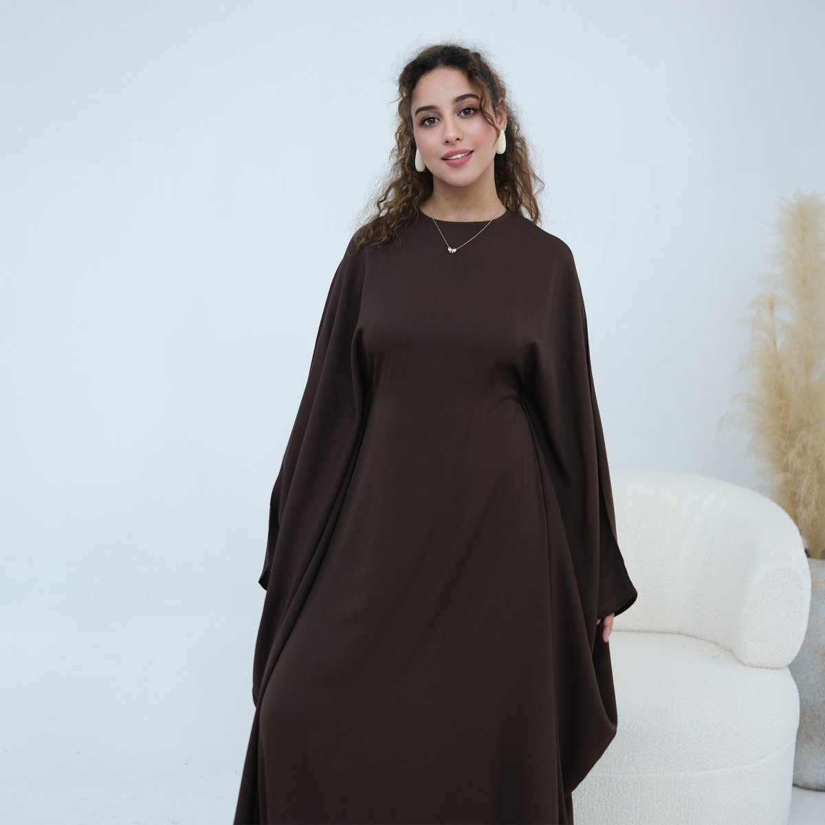 Nida Crinkle Batwing Sleeve Maxi Dress(MA458) - Mariam's Collection