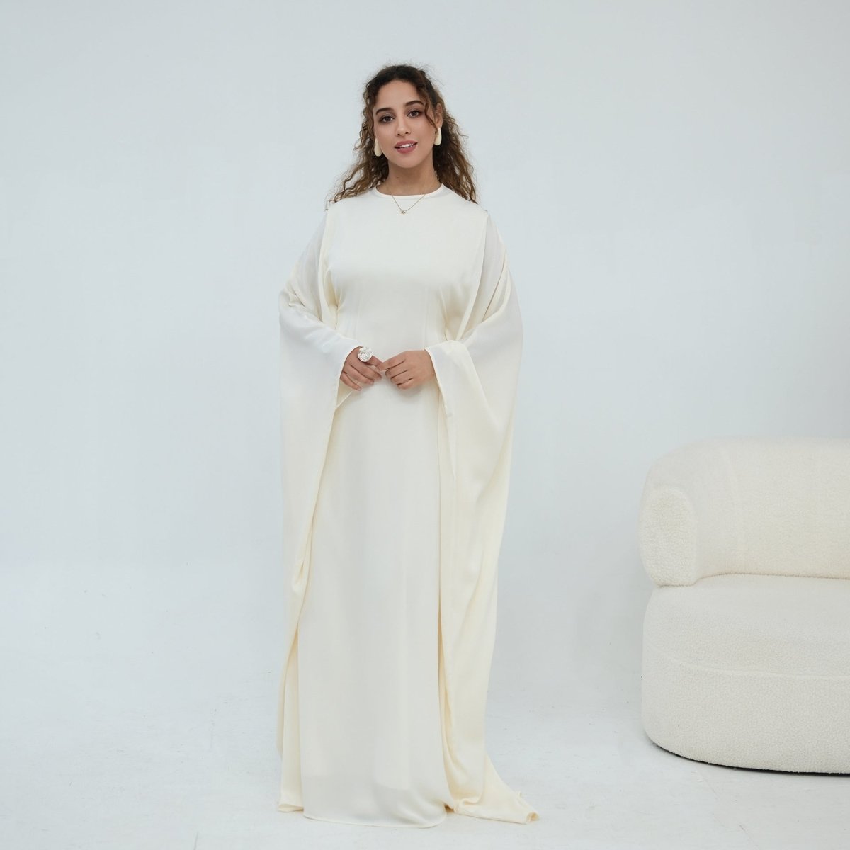 Nida Crinkle Batwing Sleeve Maxi Dress(MA458) - Mariam's Collection