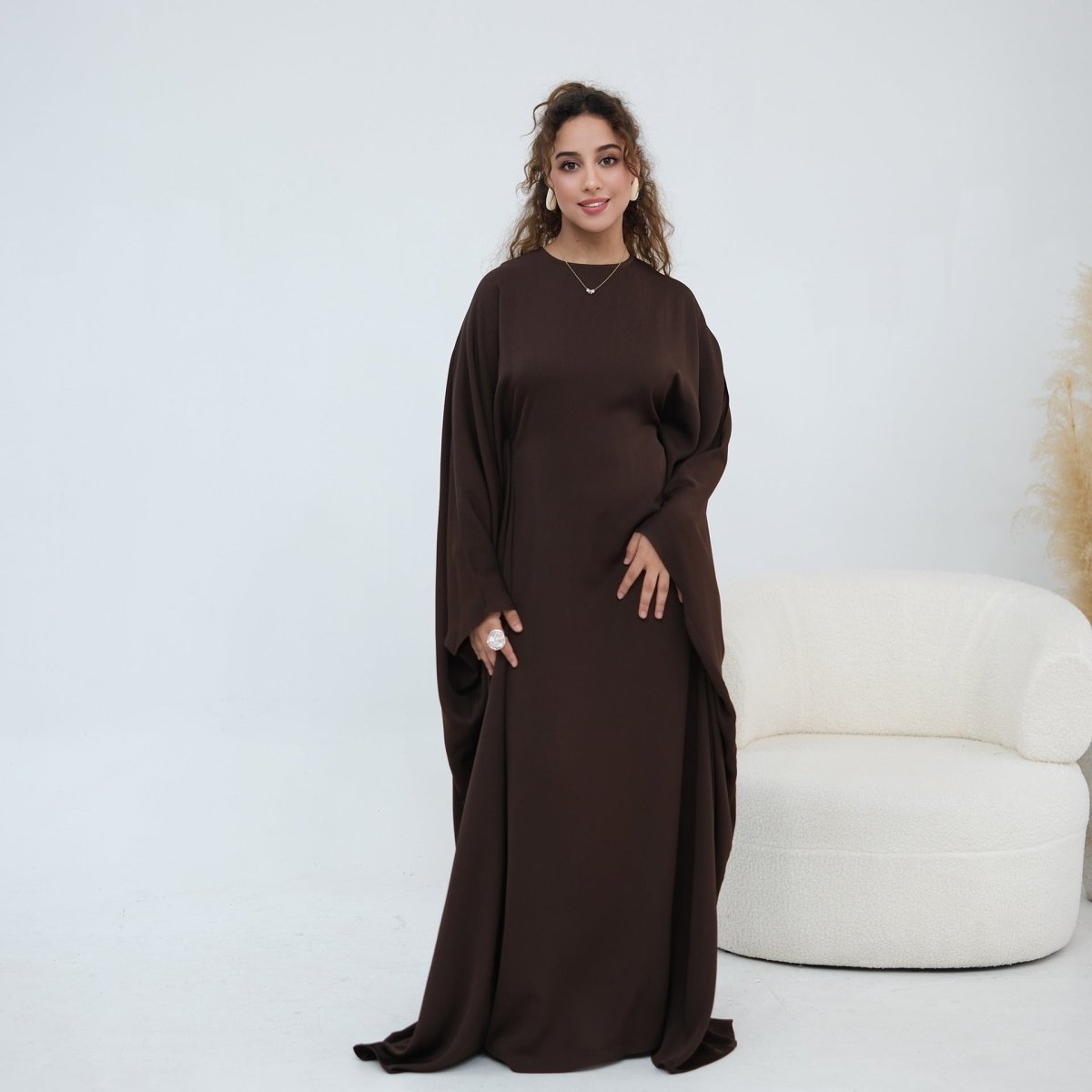 Nida Crinkle Batwing Sleeve Maxi Dress(MA458) - Mariam's Collection