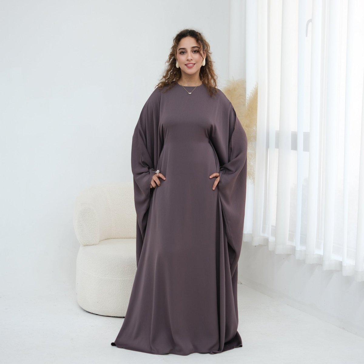 Nida Crinkle Batwing Sleeve Maxi Dress(MA458) - Mariam's Collection