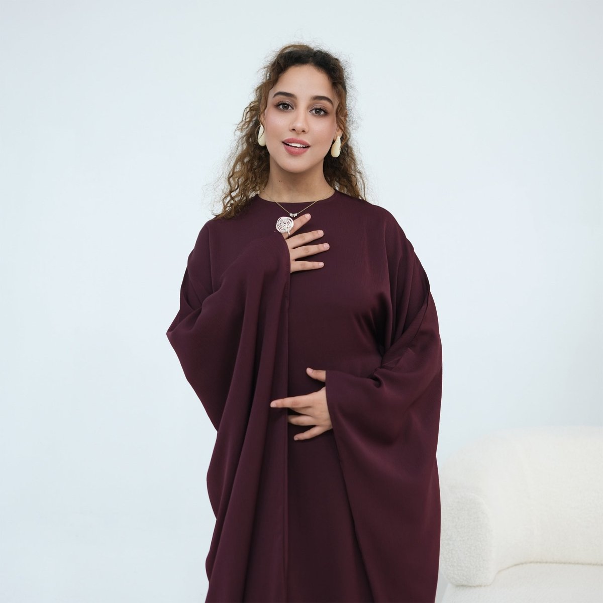 Nida Crinkle Batwing Sleeve Maxi Dress(MA458) - Mariam's Collection