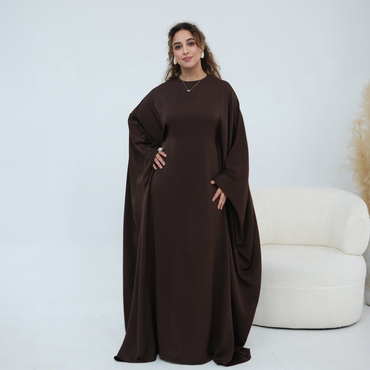 Nida Crinkle Batwing Sleeve Maxi Dress(MA458) - Mariam's Collection
