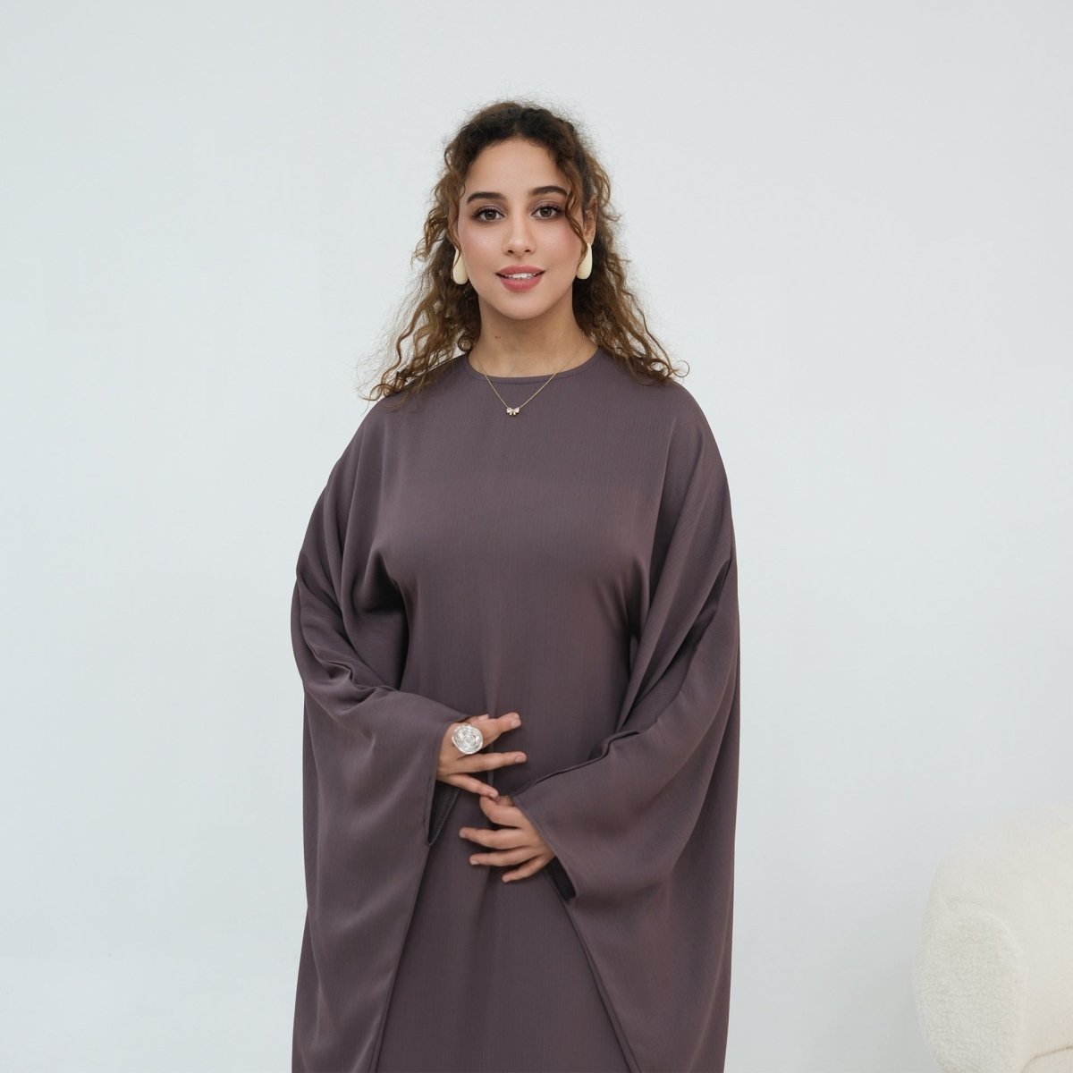 Nida Crinkle Batwing Sleeve Maxi Dress(MA458) - Mariam's Collection