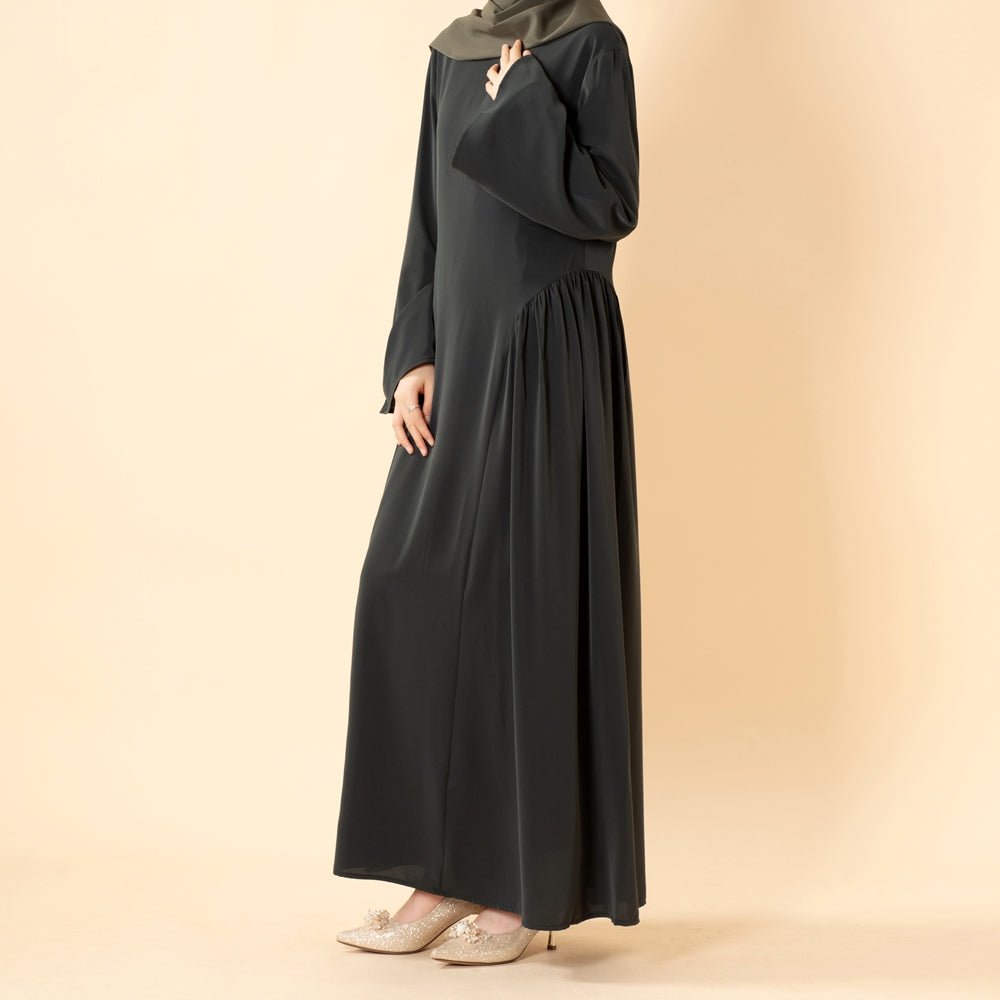 Nida Flared Maxi Dress with Pleated A-Line Skirt & Wide Bell Sleeves(MS435) - Mariam's Collection