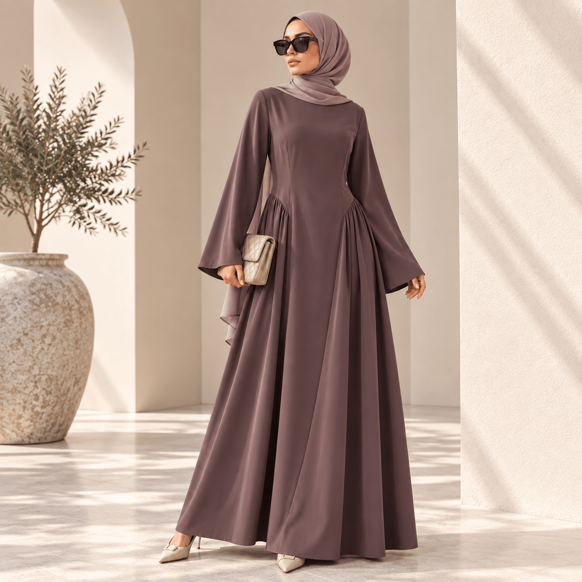 Nida Bell Sleeve Abaya Dress – Pleated A-Line Nida Abaya