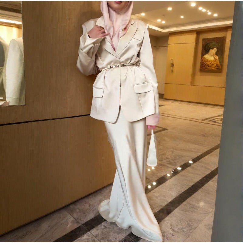 Notched Lapel Jacket with Maxi Dress(MS315) - Mariam's Collection