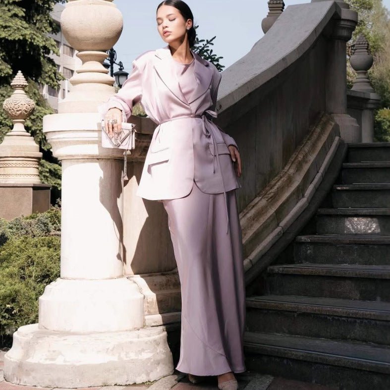 Notched Lapel Jacket with Maxi Dress(MS315) - Mariam's Collection