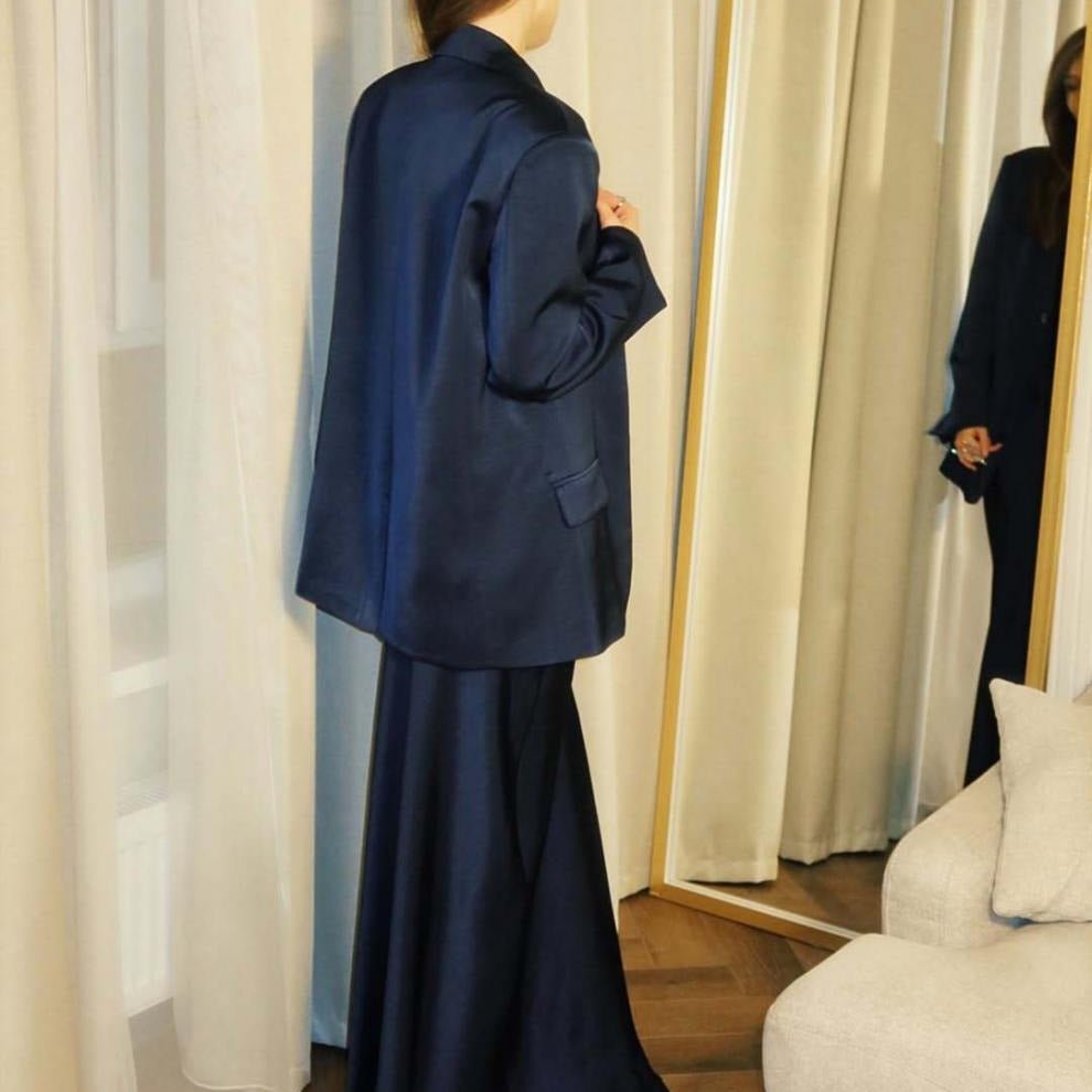 Notched Lapel Jacket with Maxi Dress(MS315) - Mariam's Collection