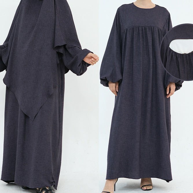 Nursing Abaya & Khimar Set | Bubble Sleeve Breastfeeding Dress(MK025) - Mariam's Collection