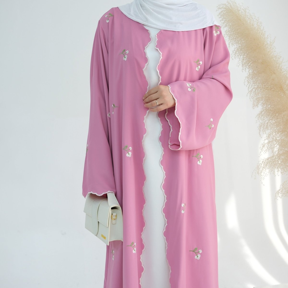 Open Abaya With Flower Embroidery | Floral Embroidered Elegant Open Abaya (MOA101) - Mariam's Collection