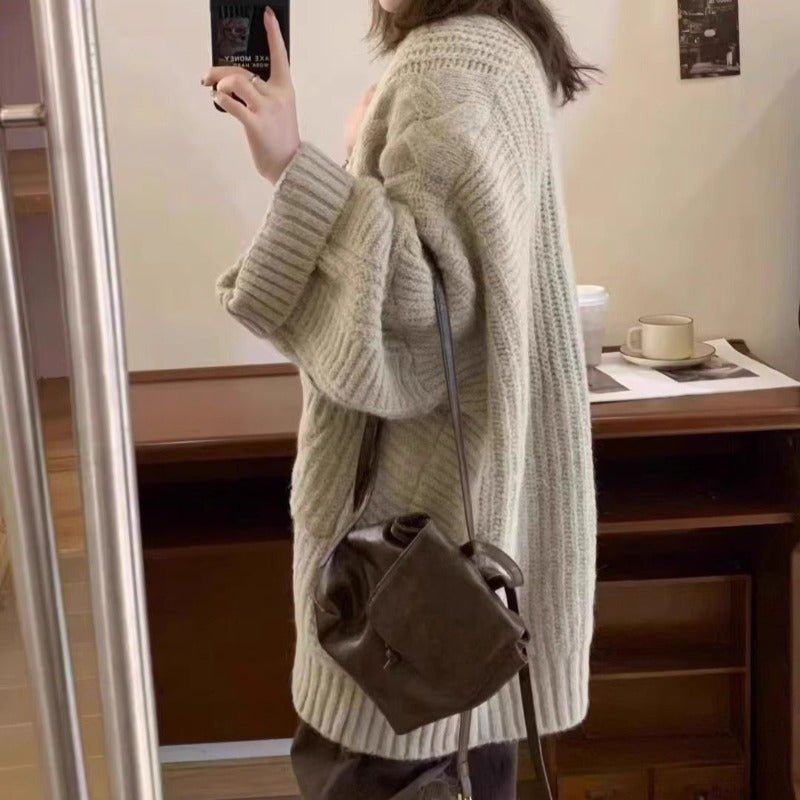 Oversized Cable Knit Cardigan with Pockets(MS166) - Mariam's Collection