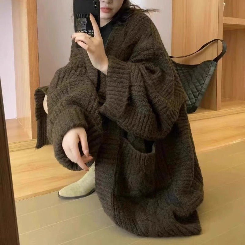 Oversized Cable Knit Cardigan with Pockets(MS166) - Mariam's Collection