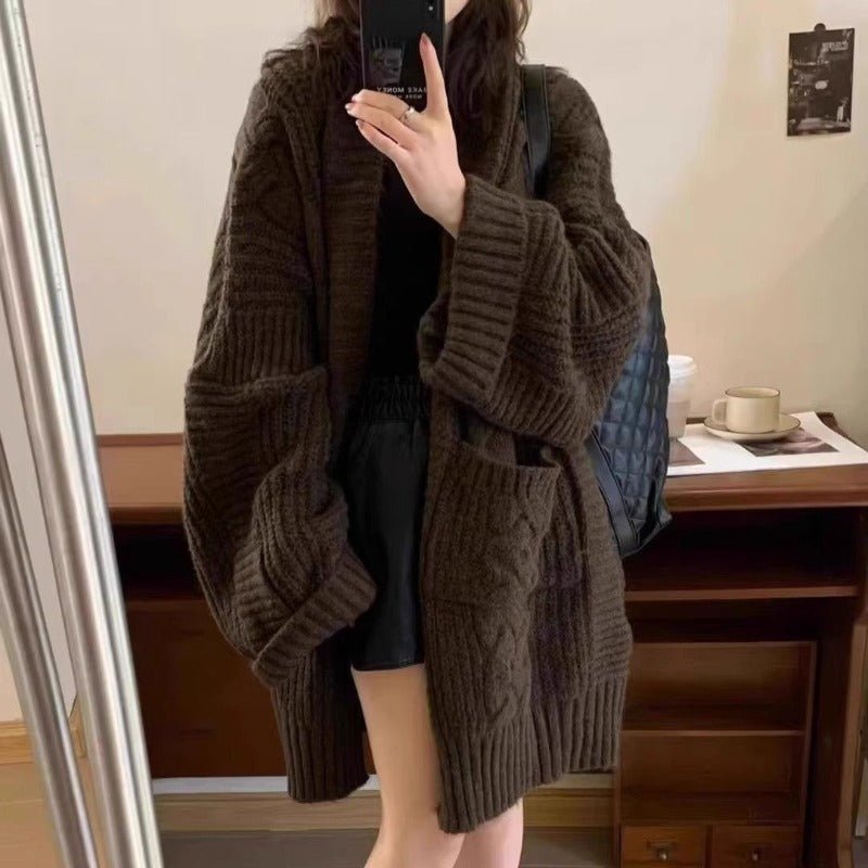 Oversized Cable Knit Cardigan with Pockets(MS166) - Mariam's Collection