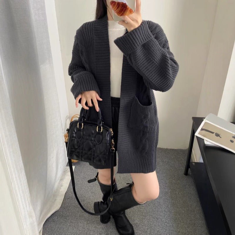 Oversized Cable Knit Cardigan with Pockets(MS166) - Mariam's Collection