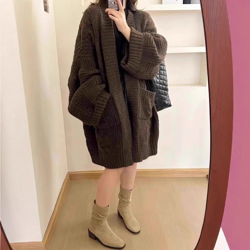 Oversized Cable Knit Cardigan with Pockets(MS166) - Mariam's Collection