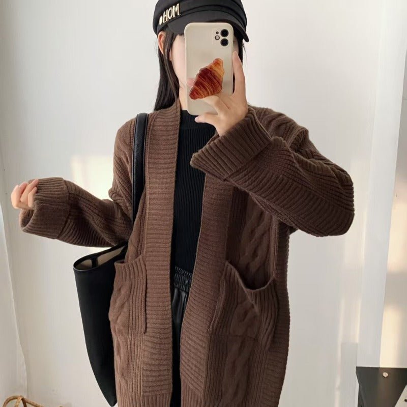 Oversized Cable Knit Cardigan with Pockets(MS166) - Mariam's Collection