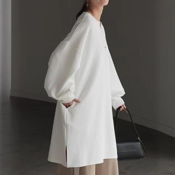 Oversized Cotton Sweatshirt Tunic | V - Neck Long Sleeve Pullover Top(MS210) - Mariam's Collection