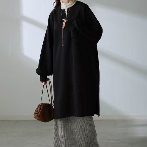 Oversized Cotton Sweatshirt Tunic | V - Neck Long Sleeve Pullover Top(MS210) - Mariam's Collection