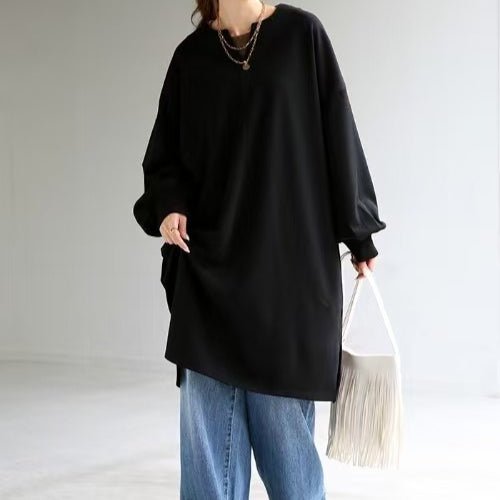 Oversized Cotton Sweatshirt Tunic | V - Neck Long Sleeve Pullover Top(MS210) - Mariam's Collection