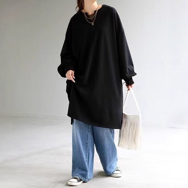 Oversized Cotton Sweatshirt Tunic | V - Neck Long Sleeve Pullover Top(MS210) - Mariam's Collection