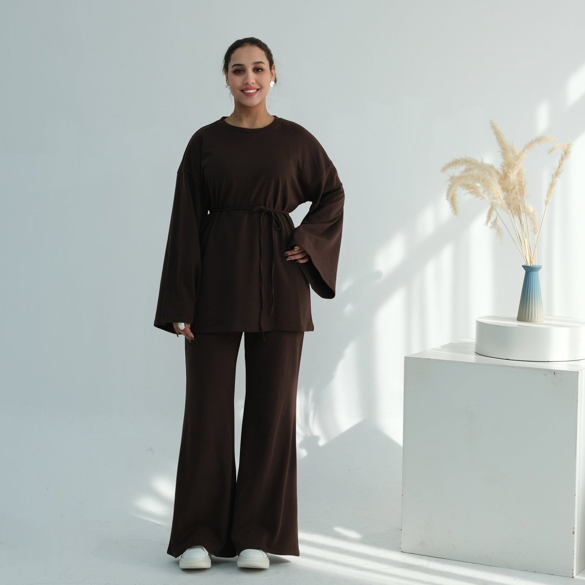 Oversized Cotton Modest Set – Wide-Leg Pants & Batwing Top
