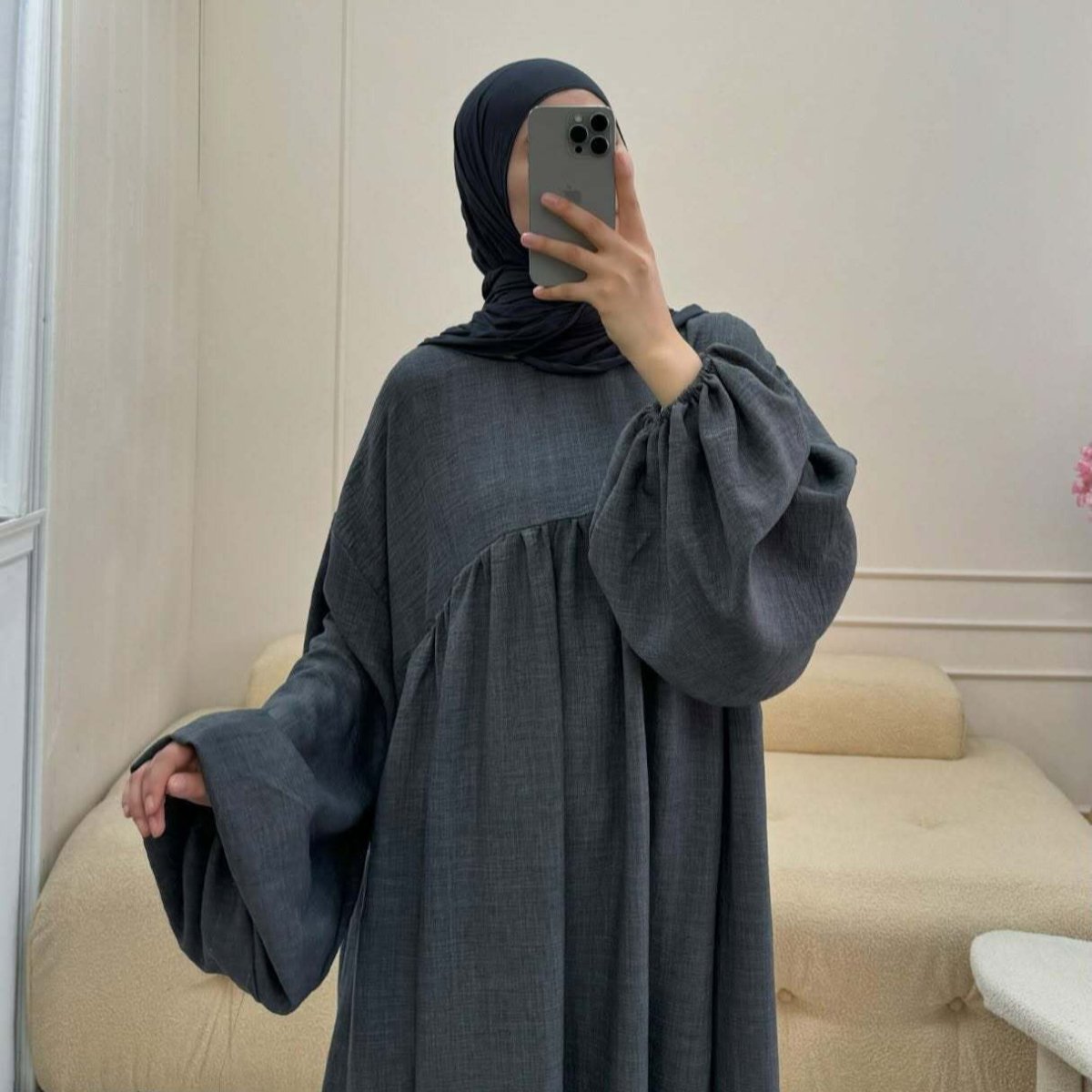 Oversized Elastic Cuff Pullover Bubble Sleeve Abaya(MA335) - Mariam's Collection